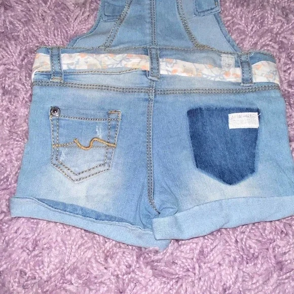 12m Seven for All Mankind Baby Girls Denim Overall Peach Stripe Shirt Outfit Set - Picture 9 of 11